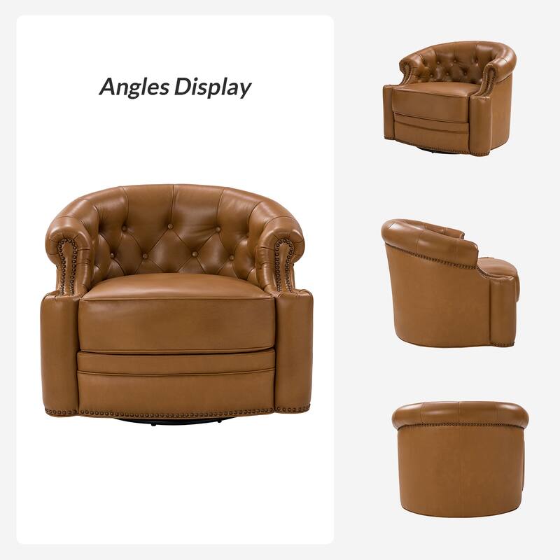 Felipe Modern Genuine Leather Swivel Chair With Tufted Back Set of 2 By HULALA HOME