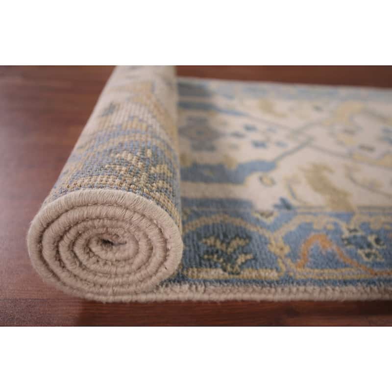 Ivory & Blue Oushak Oriental Runner Rug Handmade Wool Carpet - 2'6"x 7'9"