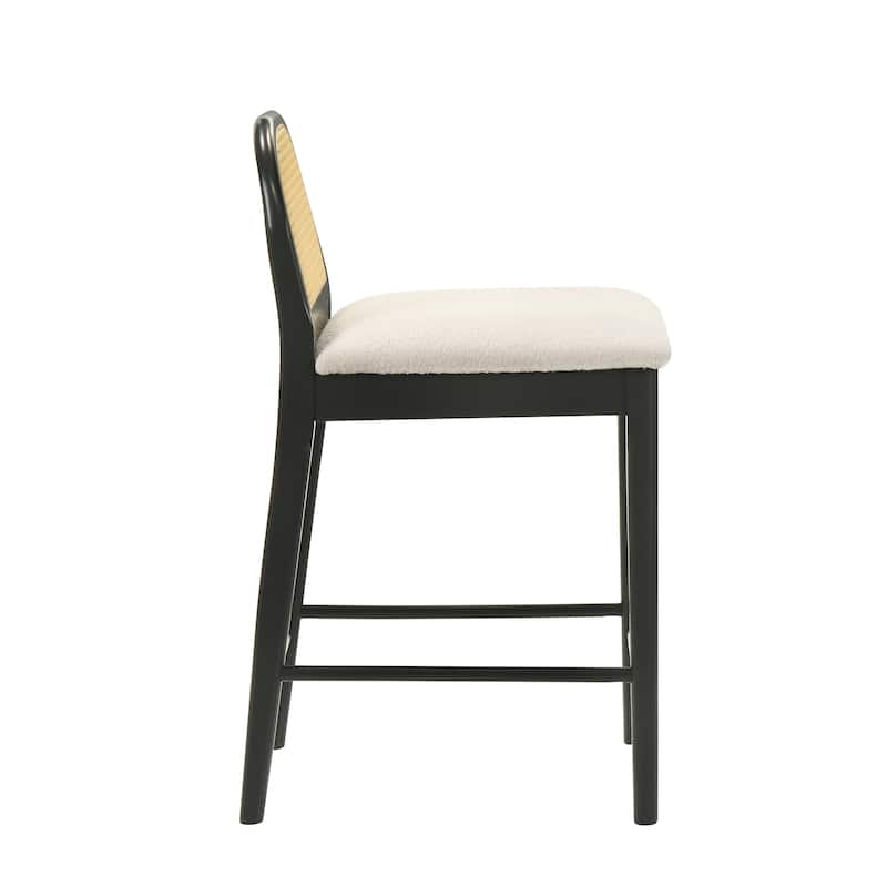 Lucio Modern Farmhouse Wood Counter Height Kitchen Bar Stool with White Boucle Fabric Upholstered Seat