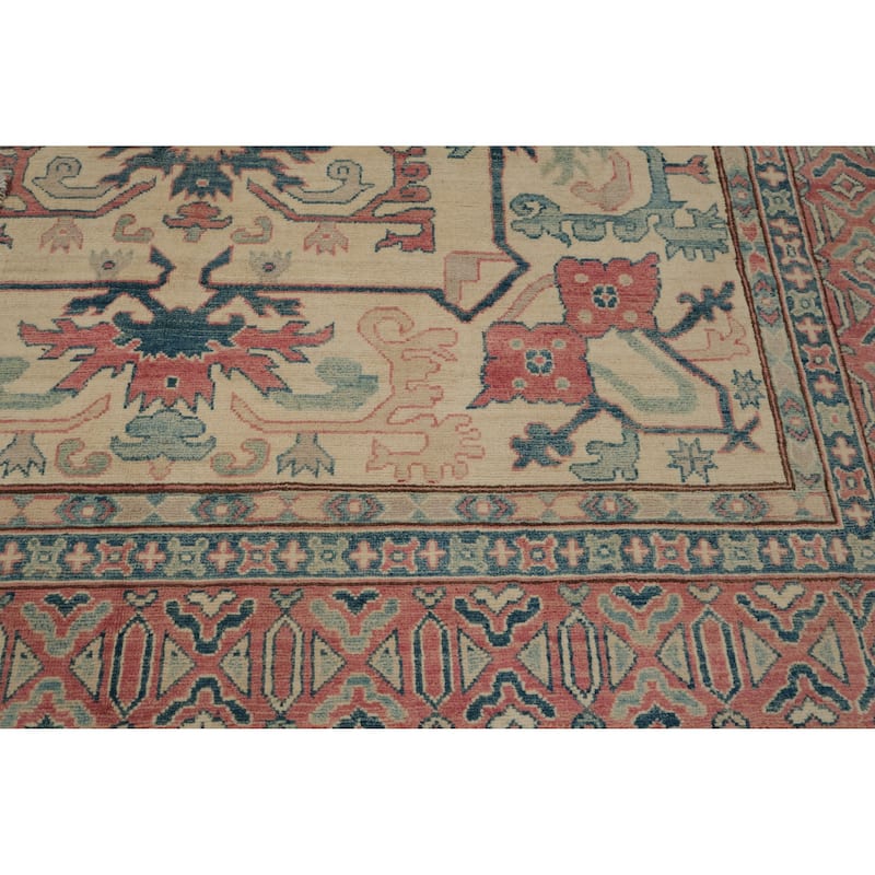 Hand Knotted Oriental 100% Wool Carpet Traditional Geometric Beige & Ivories Kazak Area Rug - 11' 3'' X 8' 7''