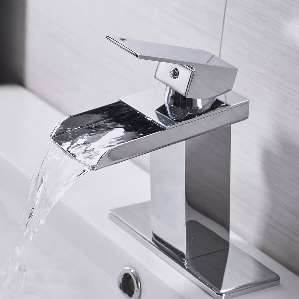 Waterfall Single Hole Chrome Bathroom Faucet with Drain Assembly
