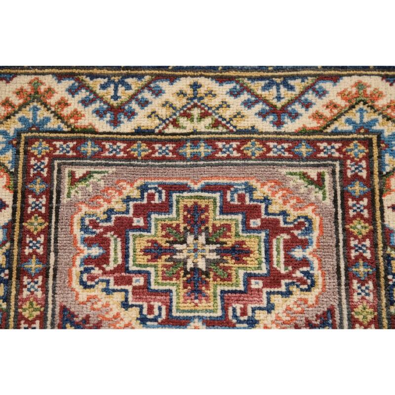 Geometric Kazak Oriental Accent Rug Hand-Knotted Brown Wool Carpet - 2'1" x 2'10"