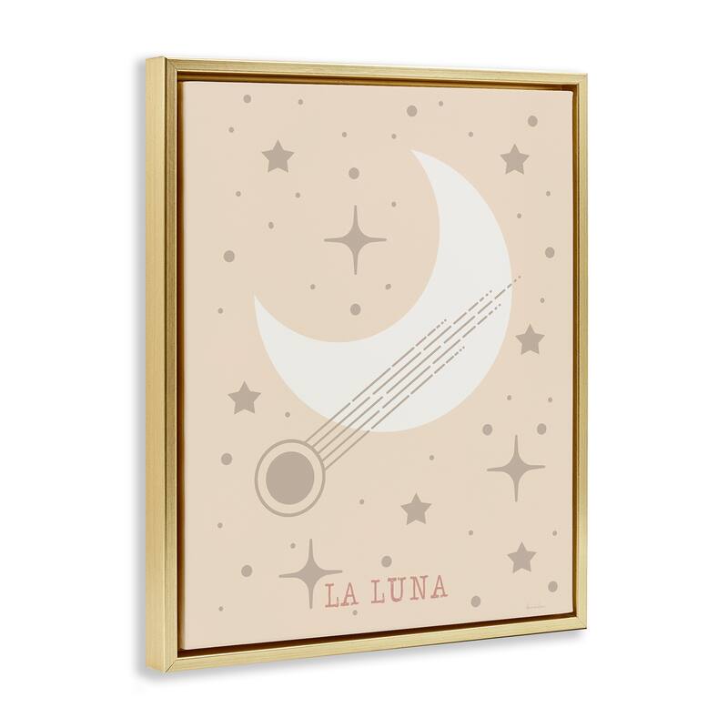 Stupell Minimal Moon with Stars Framed Floater Canvas Wall Art Design By Daniela Santiago