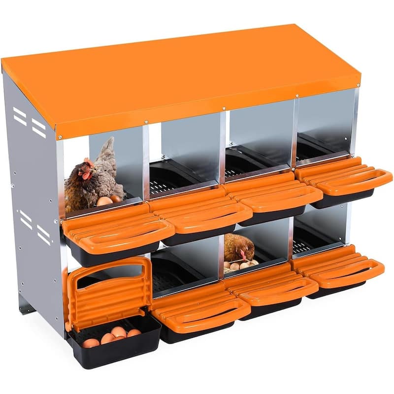 8-Hole Metal Chicken Nesting Box or Easy Cleaning - Orange 8 Compartments without Legs