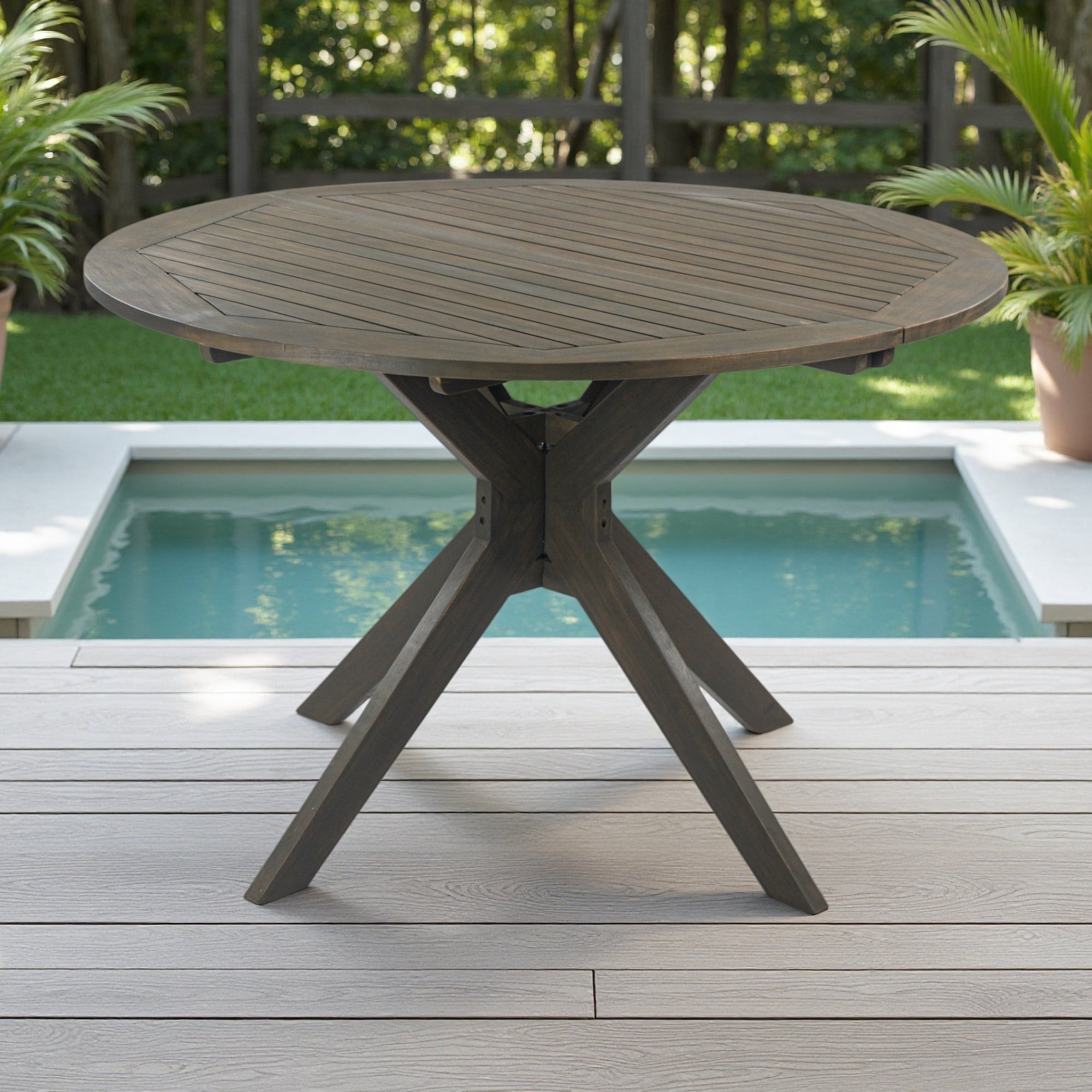 Outdoor Acacia Wood Dining Table with Slatted Tabletop and X Base