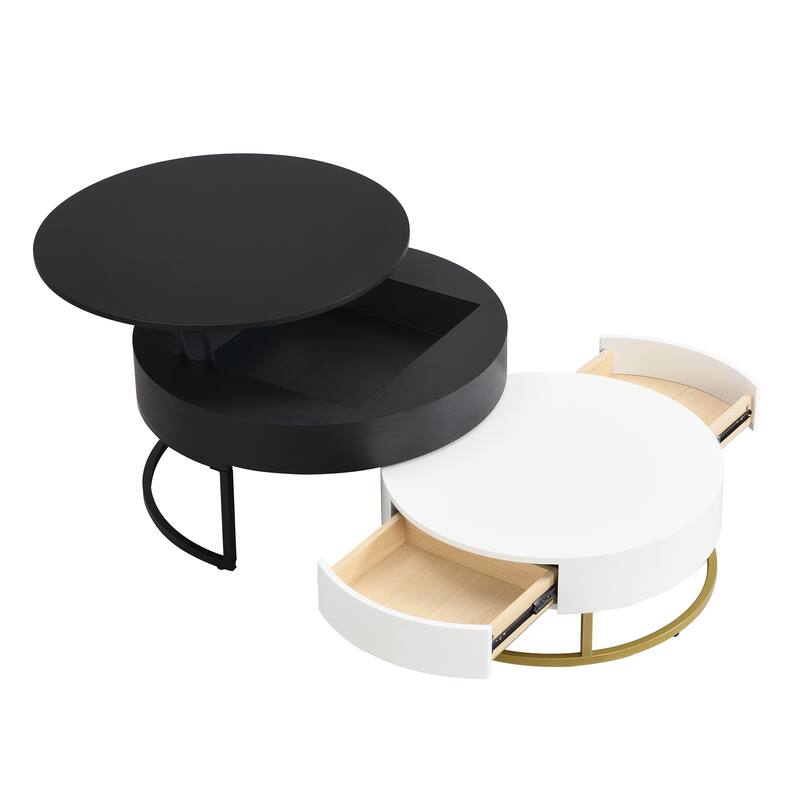 Modern Round Lift-top Nesting Coffee Tables with 2 Drawers