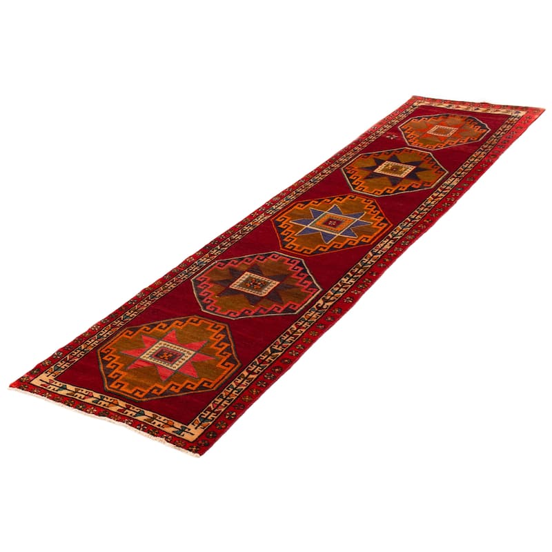 ECARPETGALLERY Hand-knotted Konya Anatolian Dark Red Wool Rug - 3'3 x 12'4