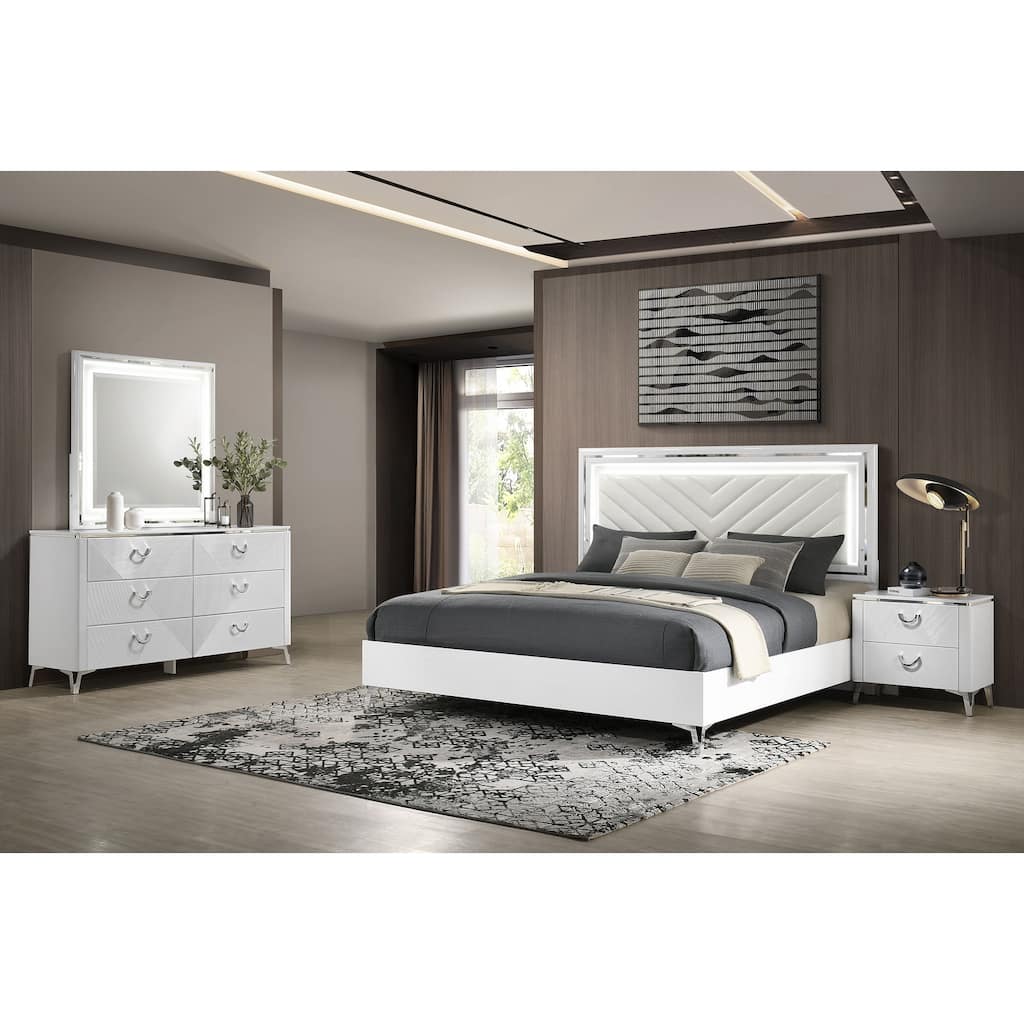 Cassia LED Bedroom Set White High Gloss