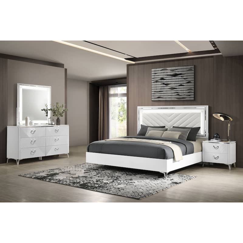 Cassia LED Bedroom Set White High Gloss