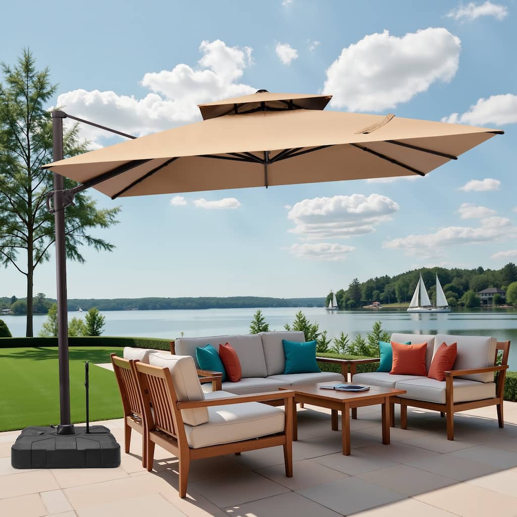 9 ft x 11 ft Outdoor Patio Dual Top Cantilever Offset Umbrella with Rod Base