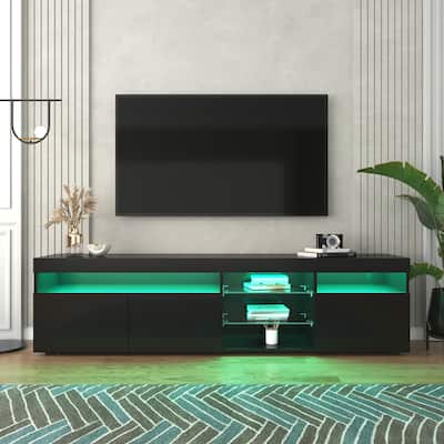 Black 70.86" LED TV Stand with Storage for 80" TVs