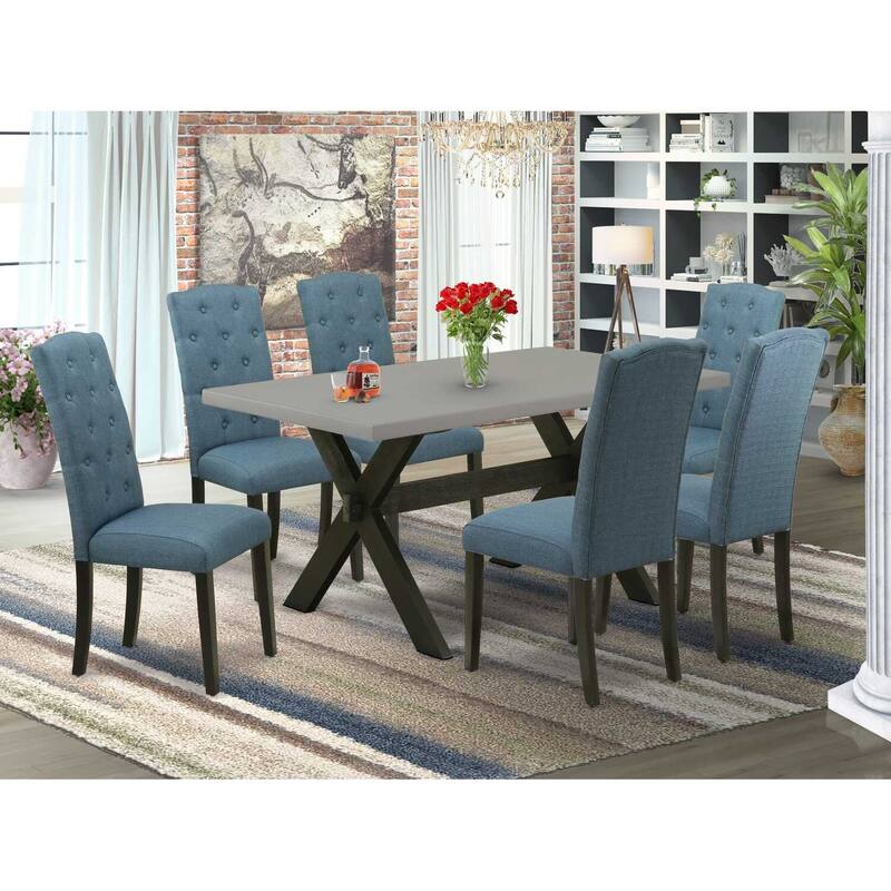 HomeStock 7-Piece Rectangle Natural Oak Finish Solid Wood Top Dining Table with 6 Parson Chairs
