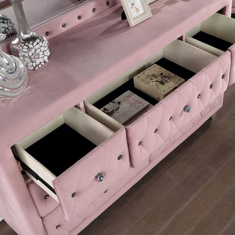 Vyvi Glam Pink Fabric 5-Piece Upholstered Panel Bedroom Set by Furniture of America