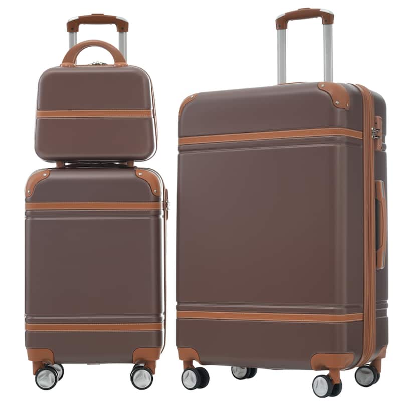 20"28" 3 Pieces Lightweight Hardshell Luggage w/Cosmetic Case Spinner - Brown