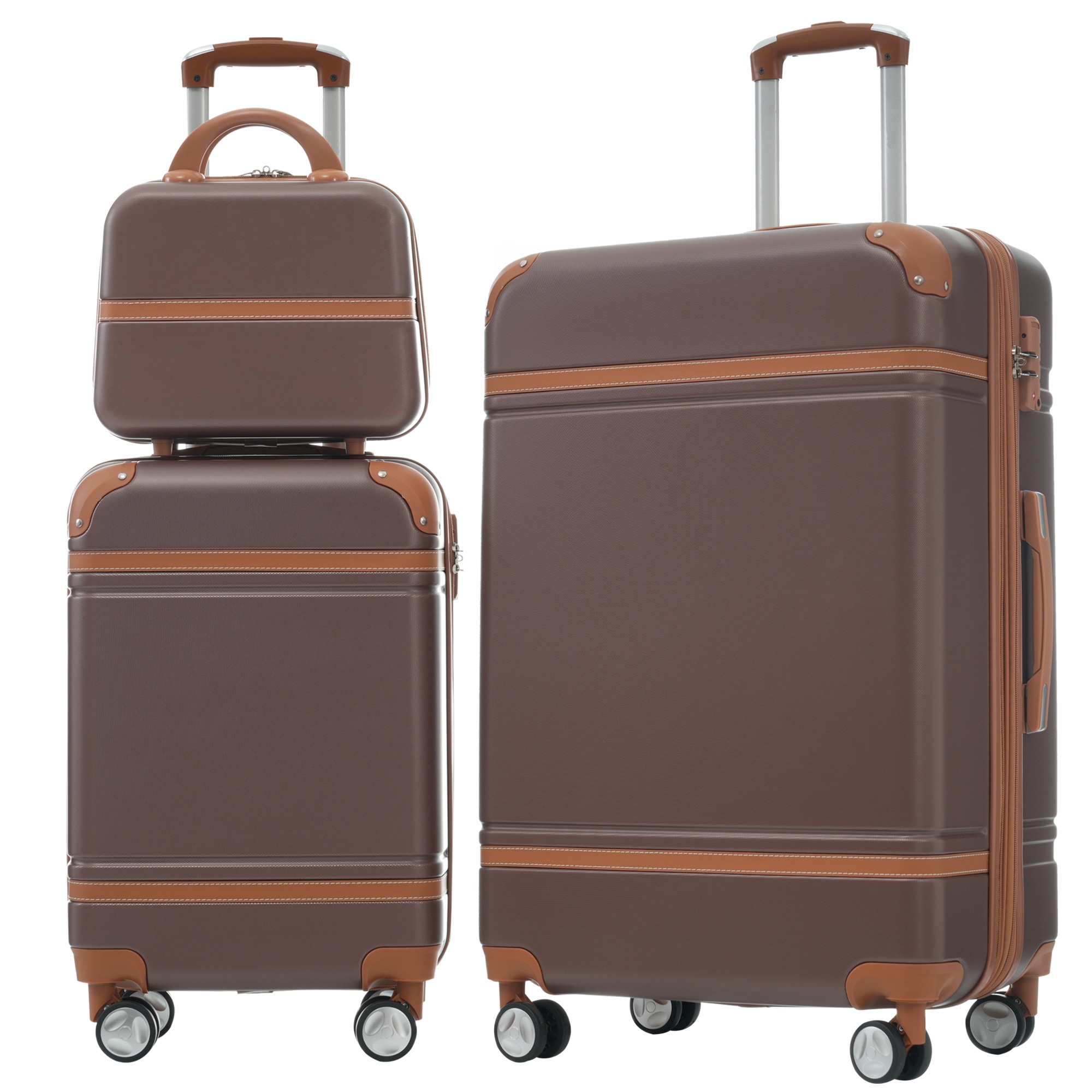 Hardshell Luggage Sets 3 Pieces 20"+28" Luggages and Cosmetic Case Spinner Suitcase with TSA Lock Lightweight,Brown