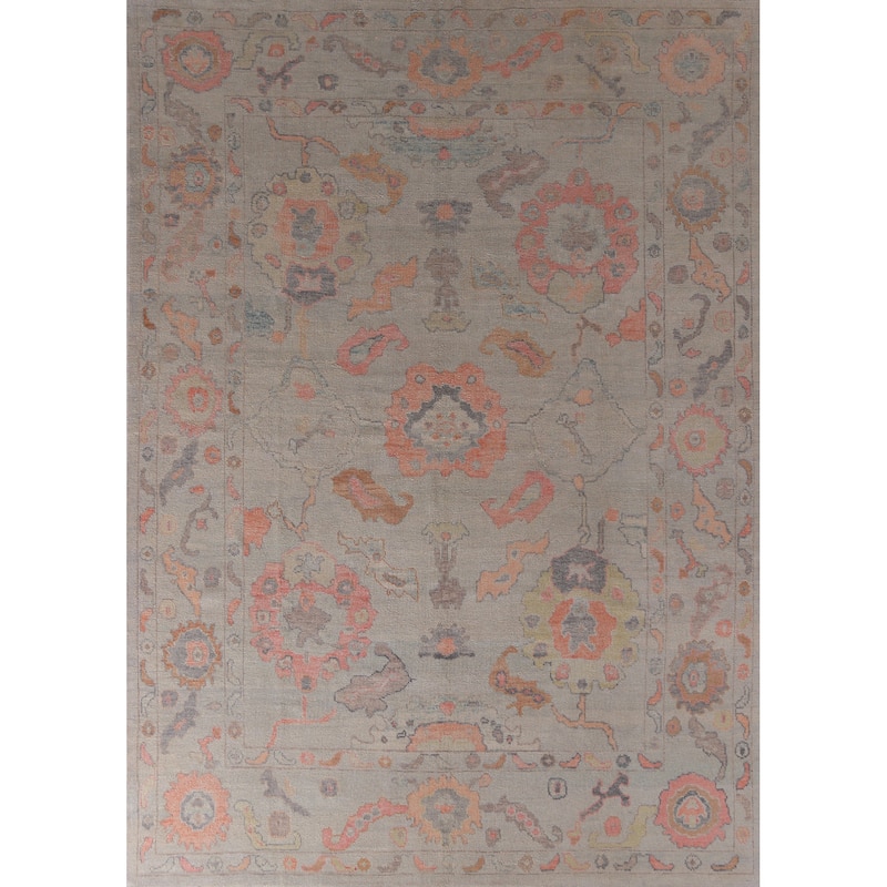 Hand Knotted Oriental 100% Wool Carpet Transitional All-Over Beige & Ivories Oushak Area Rug - 11' 9'' X 9' 4''