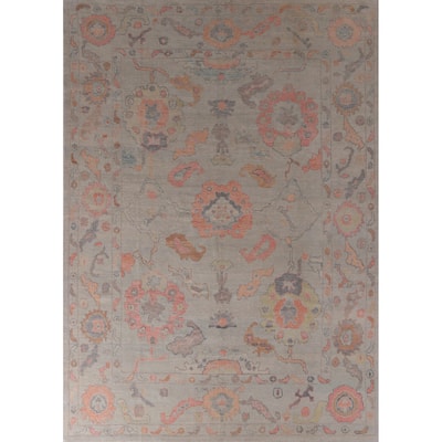 Hand Knotted Oriental 100% Wool Carpet Transitional All-Over Beige & Ivories Oushak Area Rug - 11' 9'' X 9' 4''