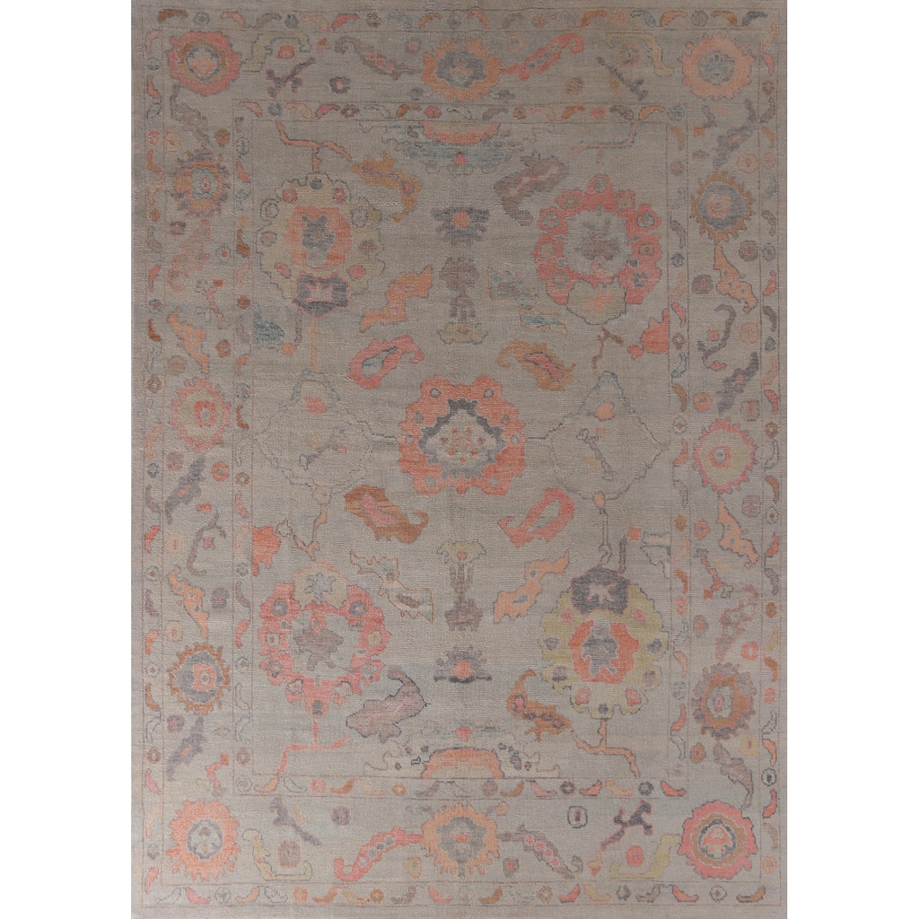 Hand Knotted Oriental 100% Wool Carpet Transitional All-Over Beige & Ivories Oushak Area Rug - 11' 9'' X 9' 4''