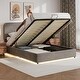 preview thumbnail 26 of 35, Upholstered Queen Hydraulic Storage Bed with RGB LED Light - Elegant Green Velvet Design Gray