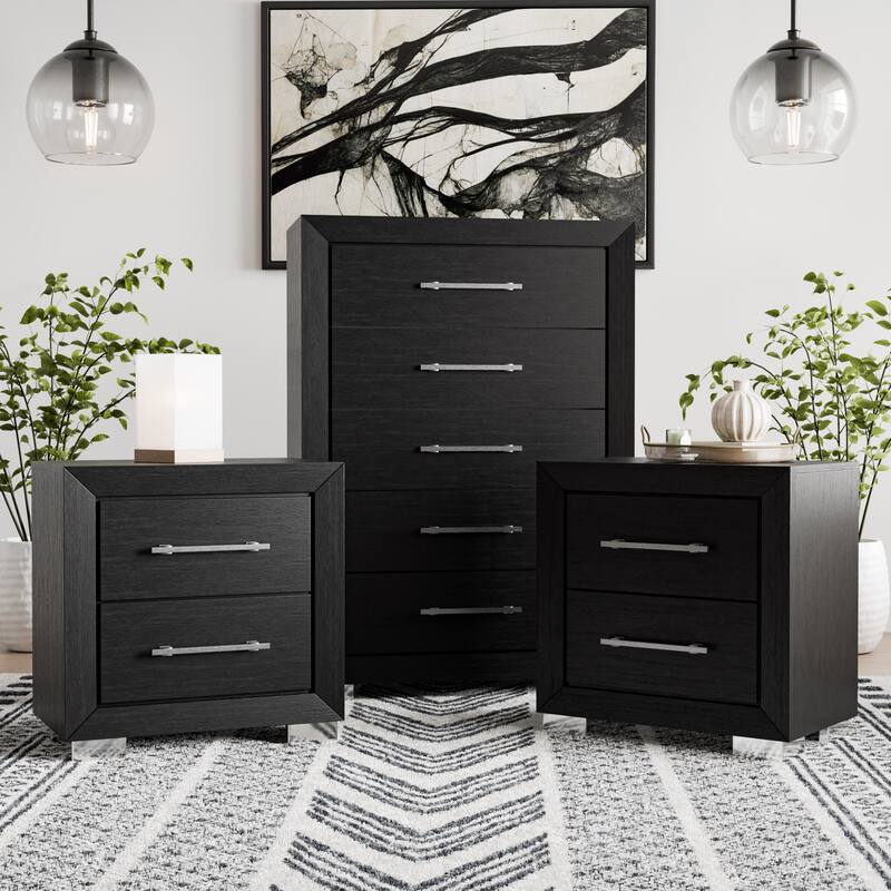 Furniture of America Alaric Modern 3-Piece Black Wood Chest and 2-Nightstand Bedroom Set - Black