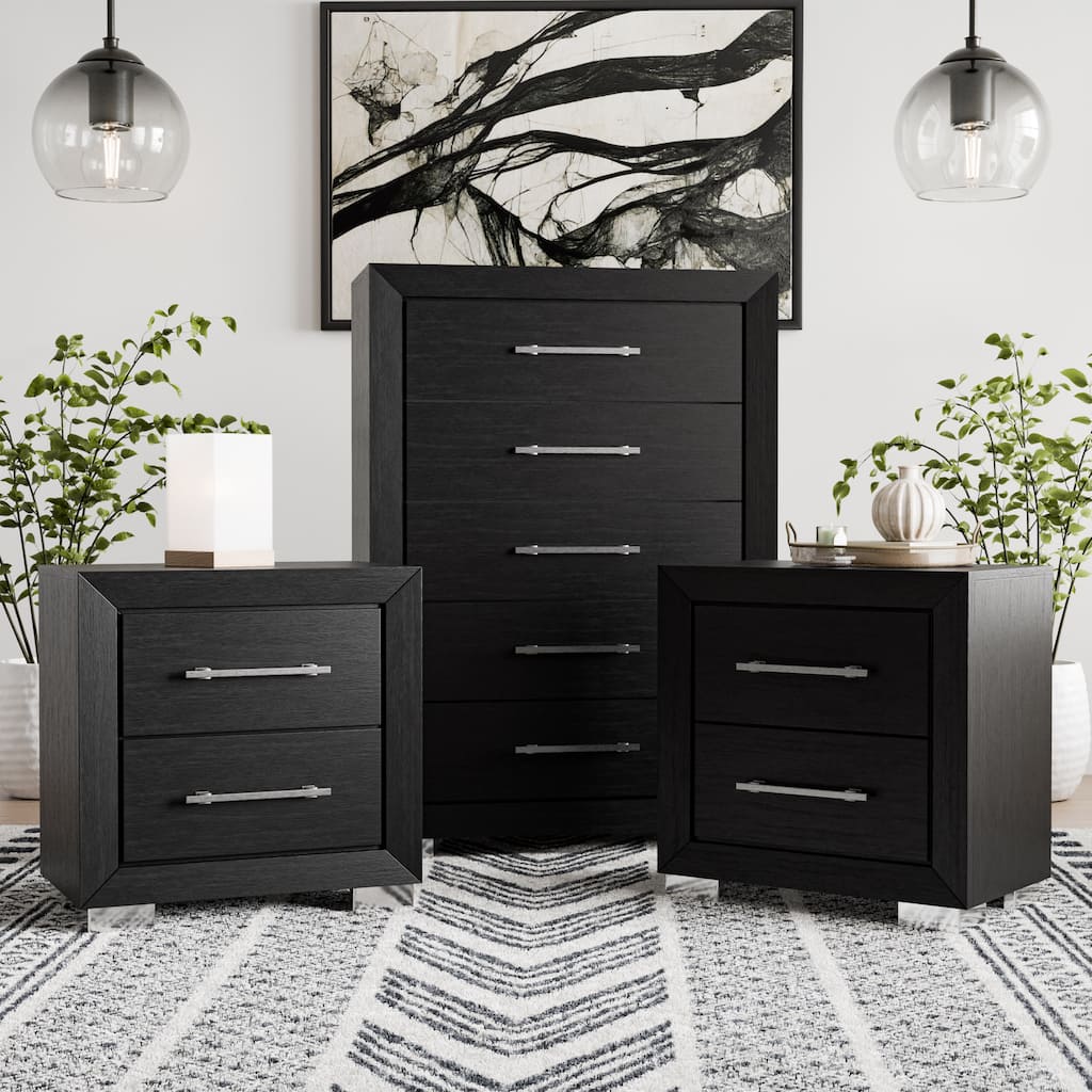 Furniture of America Alaric Modern 3-Piece Black Wood Chest and 2-Nightstand Bedroom Set