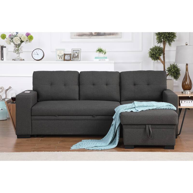 3-Piece Dark Gray Linen Upholstered Sectional Sofa
