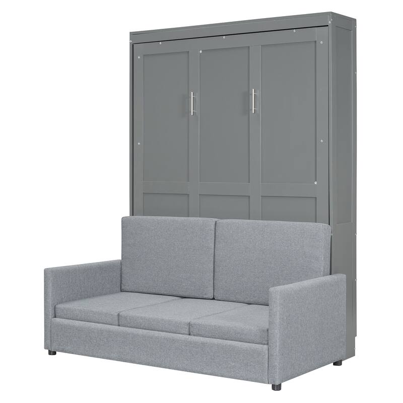 Gray Full Size Multifunctional Design Murphy Bed with Cushion and Storage Space for Bedroom