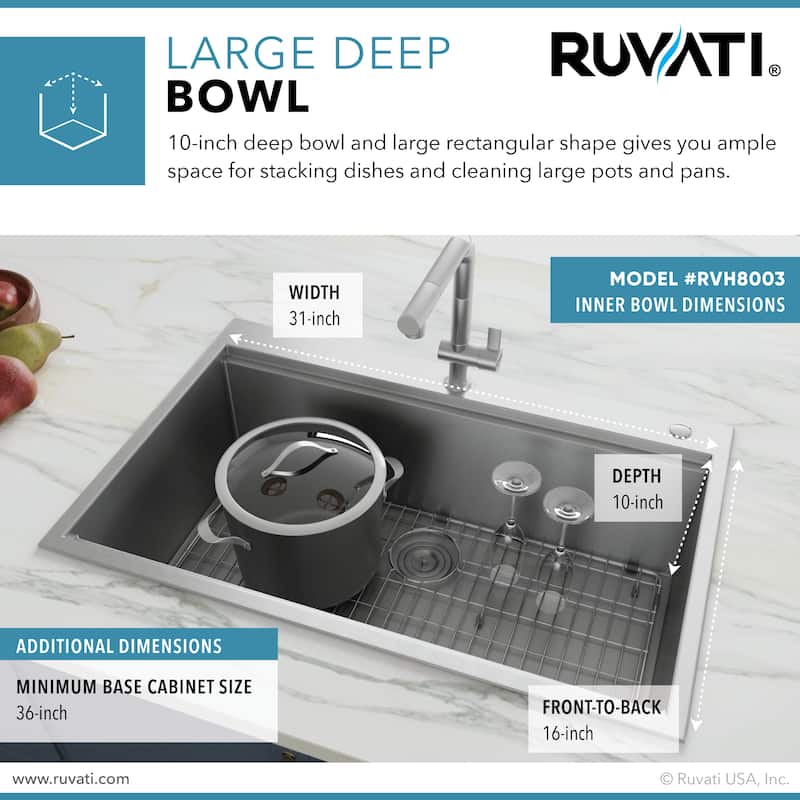 Ruvati 30 x 22 inch Workstation Drop-in Tight Radius Topmount 16 Gauge Ledge Stainless Steel Kitchen Sink Single Bowl -