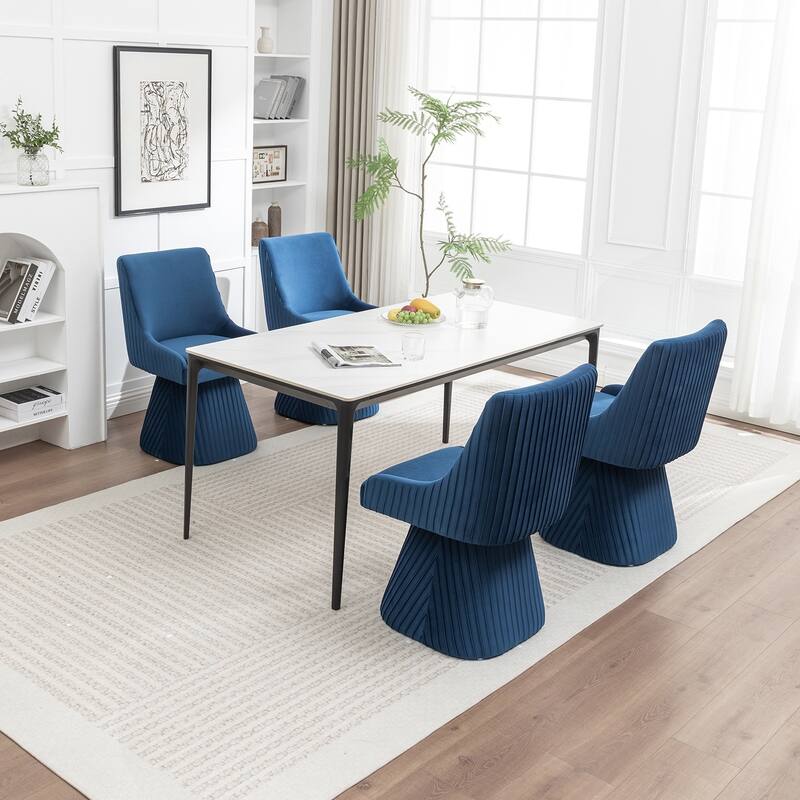 SEYNAR Modern Velvet 360 Degree Swivel Armless Dining chair Set of 4 - Navy