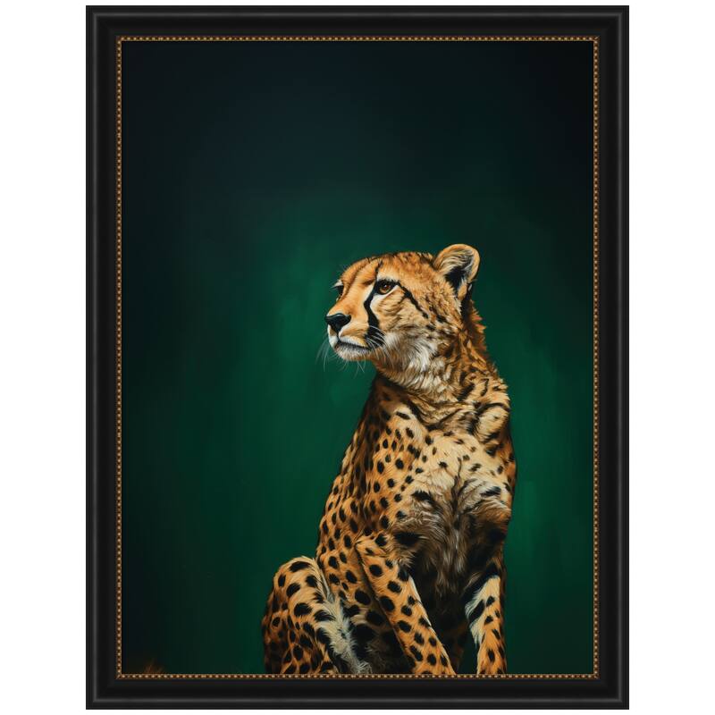 Kate and Laurel Twilight Emerald Green Leopard by The Creative Bunch Studio Framed Wall Art Print - 34 x 44 - Black
