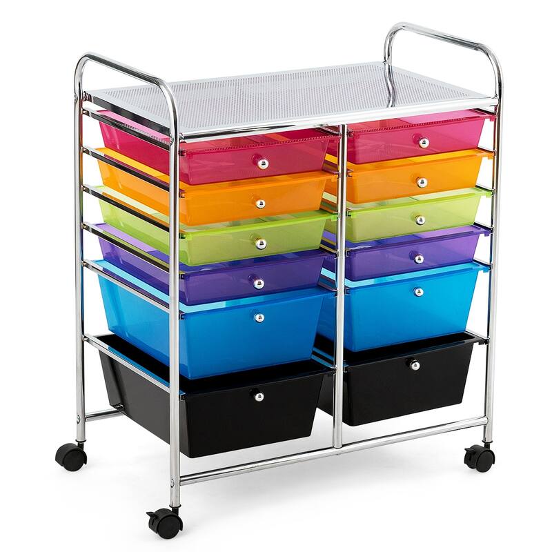 12-Drawers Rolling Storage Cart with Organizer Top - See Details - Multi