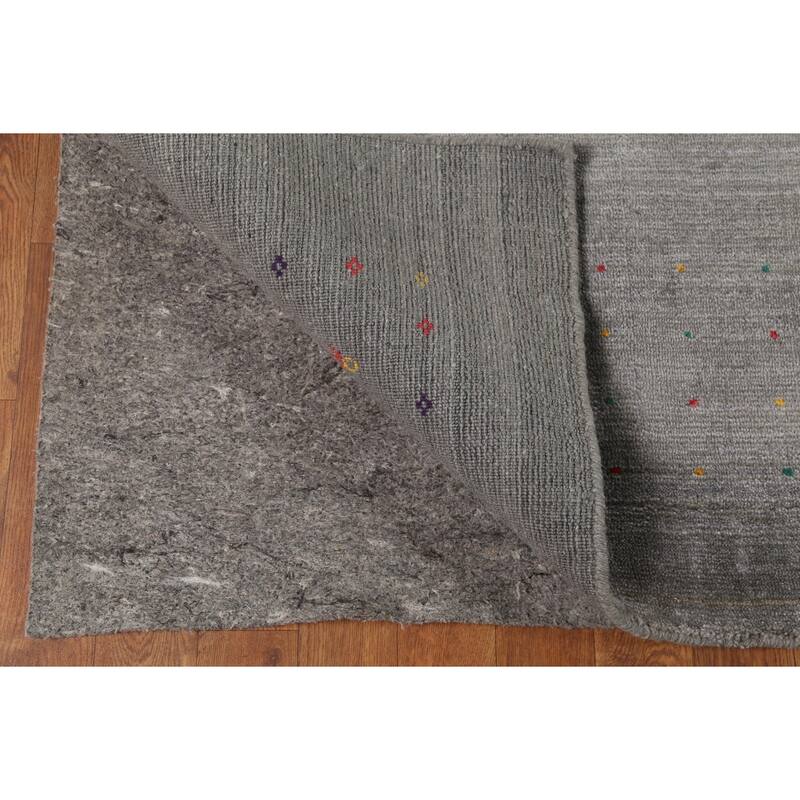 Striped Gabbeh Square Area Rug Handmade Gray Wool Carpet - 9'0"x 8'7"