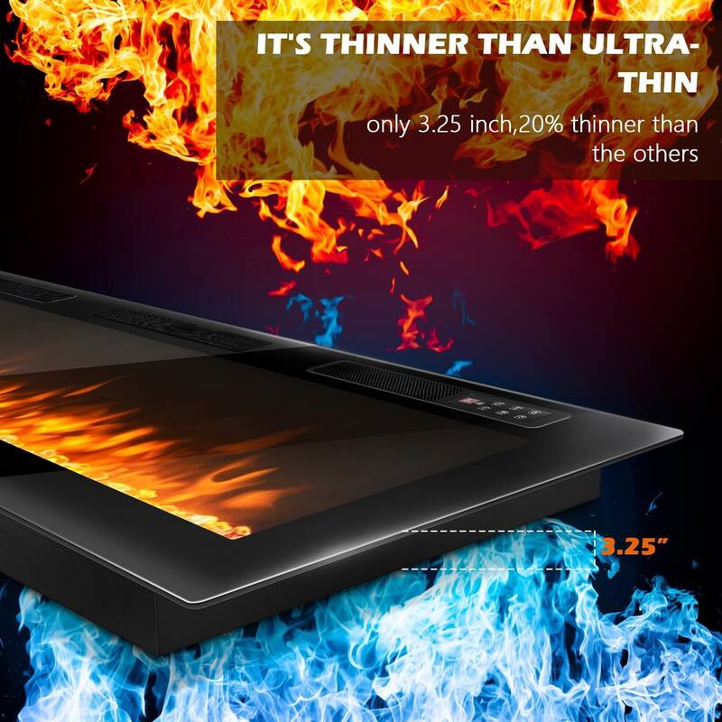 BOSSIN Electric Fireplace - Recessed or Wall Mounted Heater, 750/ 1500W, Adjustable Flame, Remote & Touch Control, Timer