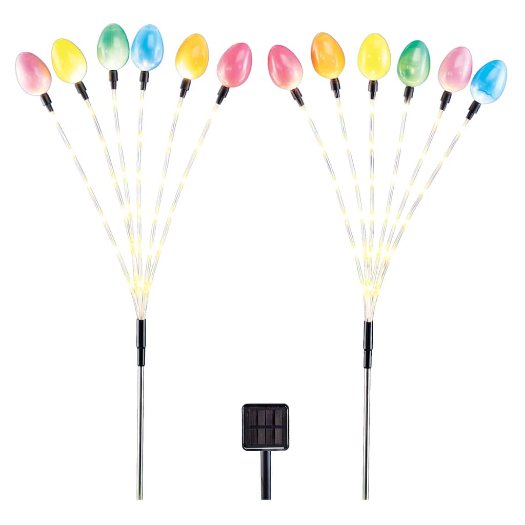Solar Powered Colorful Easter Egg Garden Stakes - Set of 2 - 53 x 31 x 1.75