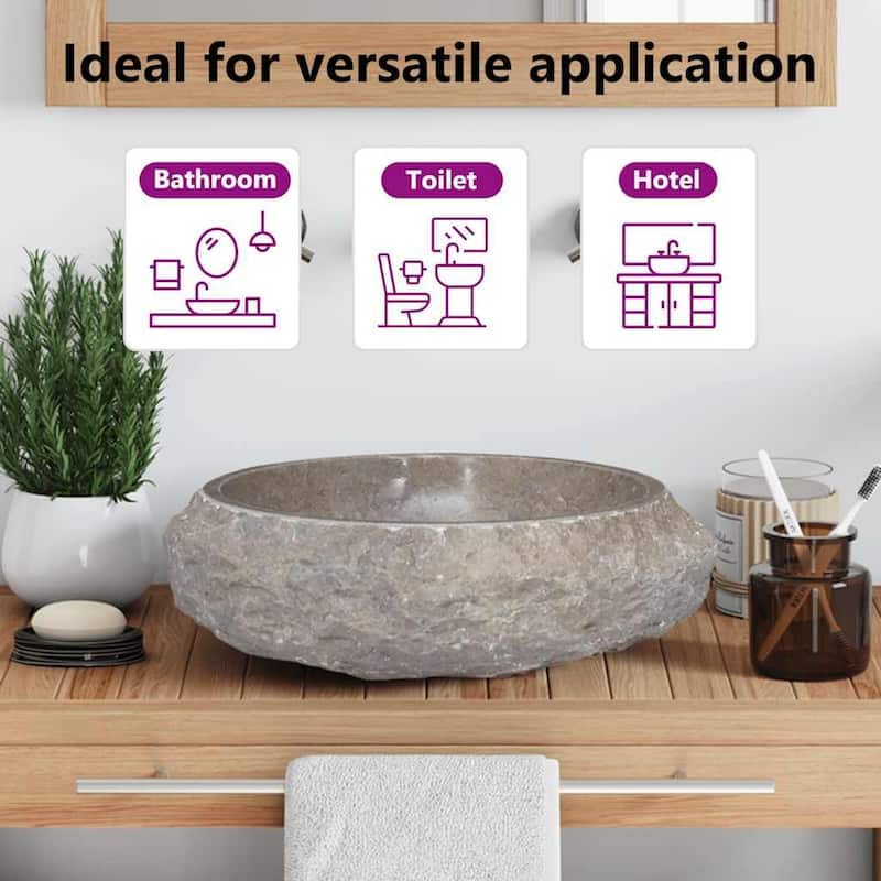 vidaXL Bathroom Basin, Ø15.7x4.7 Inches, Marble Round - 15.7"x4.7"