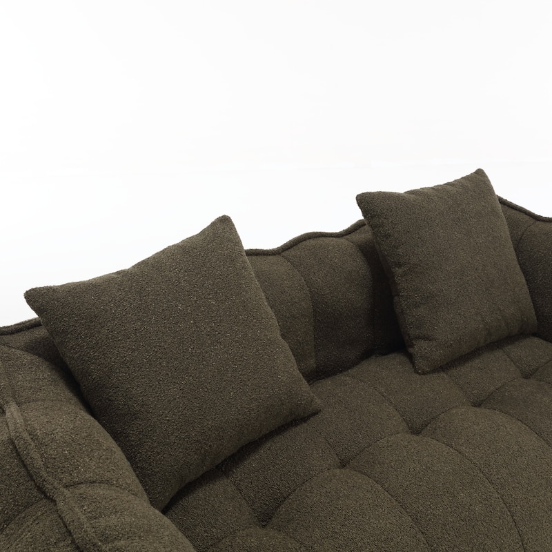 Olive Green Modern 65.1" Chenille Upholstered Buttons Tufted Loveseat Accent Chair with High Resilience Foam Core and Pillows