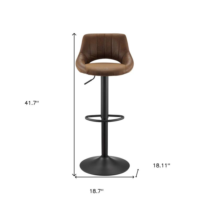 HomeRoots Set of Two Brown and Black Faux Leather and Steel Low Back Adjustable Height Swivel Bar Chairs - 18.11