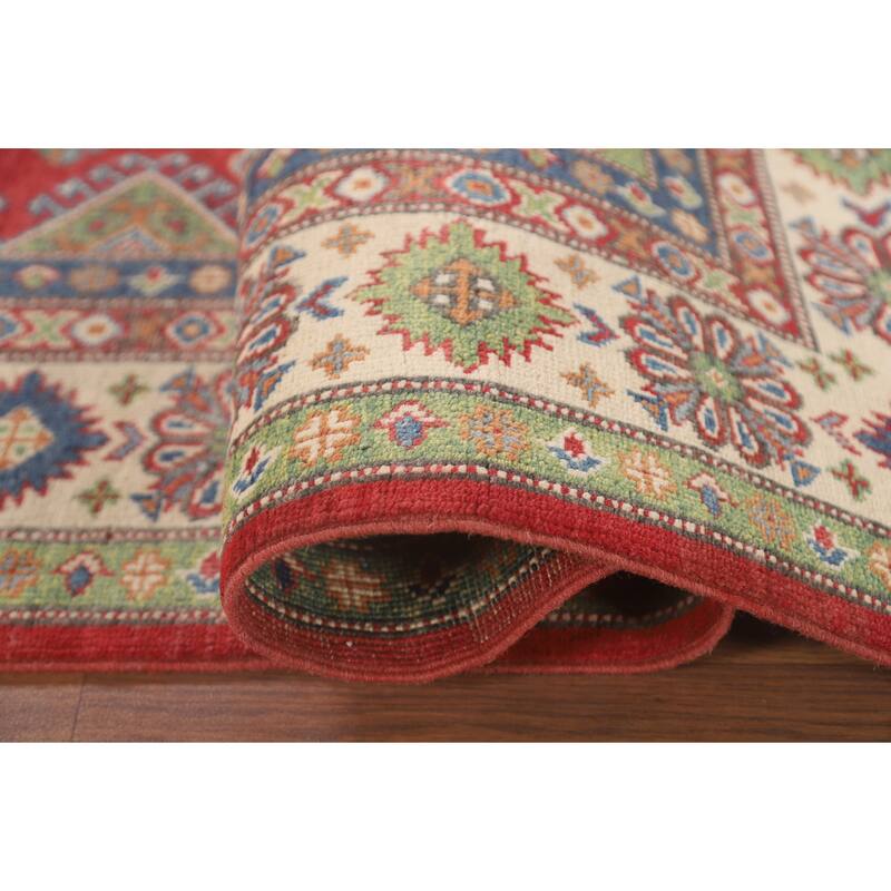 Geometric Kazak Area Rug Hand-Knotted Oriental Wool Carpet - 4'11" x 6'3"