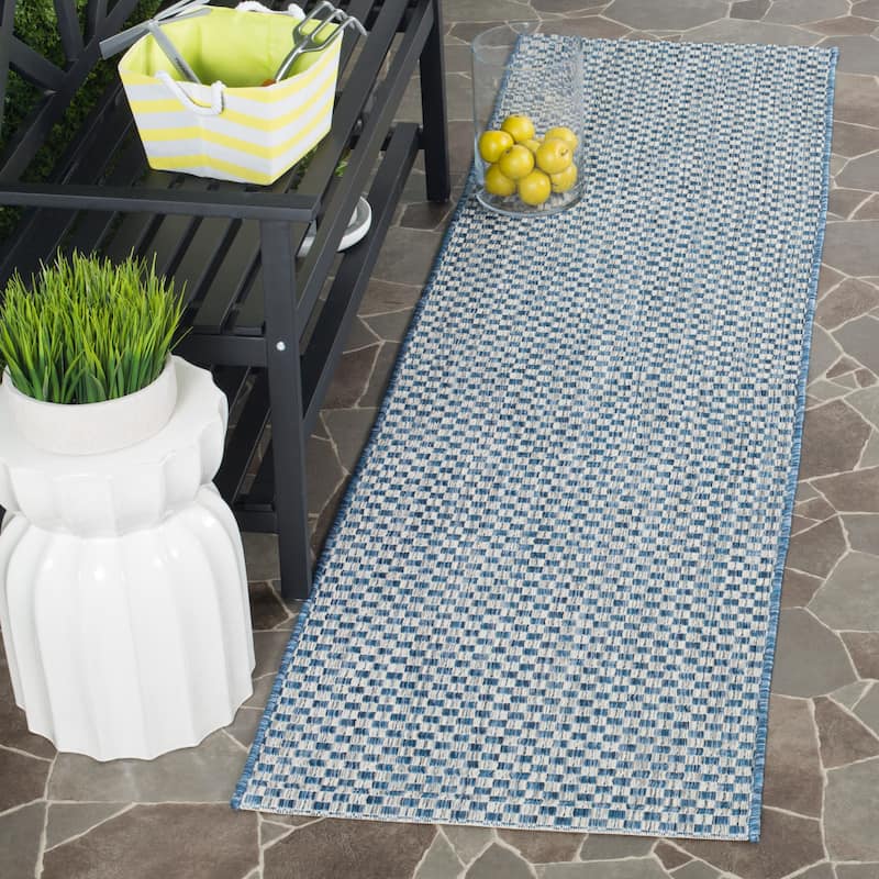 SAFAVIEH Courtyard Judi Indoor/ Outdoor Patio Backyard Rug - 2'3" x 20' Runner - Blue/Light Grey