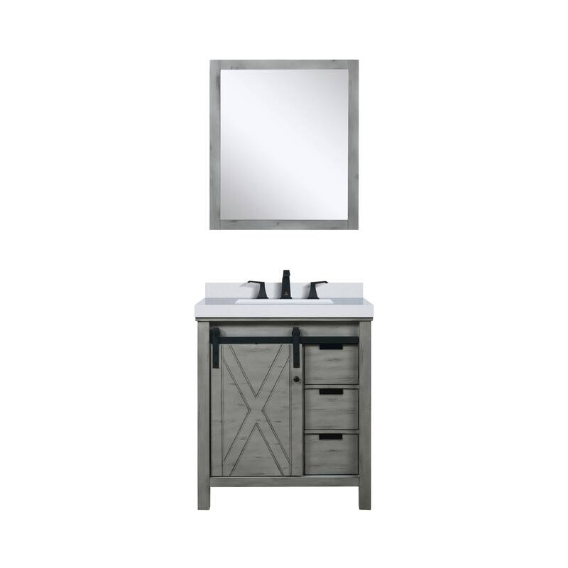 Marsyas 30 in W x 22 in D White Bath Vanity, Grey Quartz Countertop, Faucet Set and 28 in Mirror