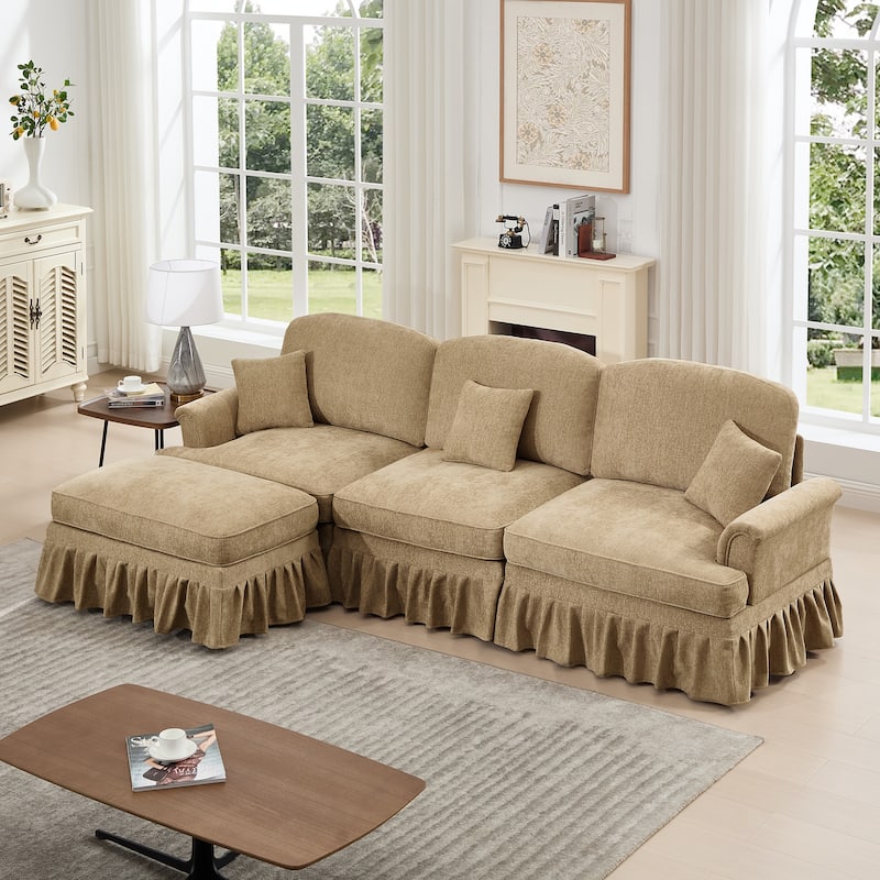 GDFStudio - Mid Century Chenille L-Shaped 3-Seater 107.1" Modular Sectional Sofa with Ottoman