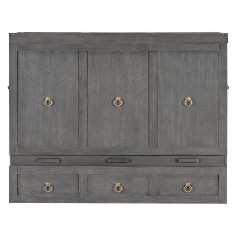 Queen Size Space-Saving Design Murphy Bed with USB Port and Large Drawer for Bedroom