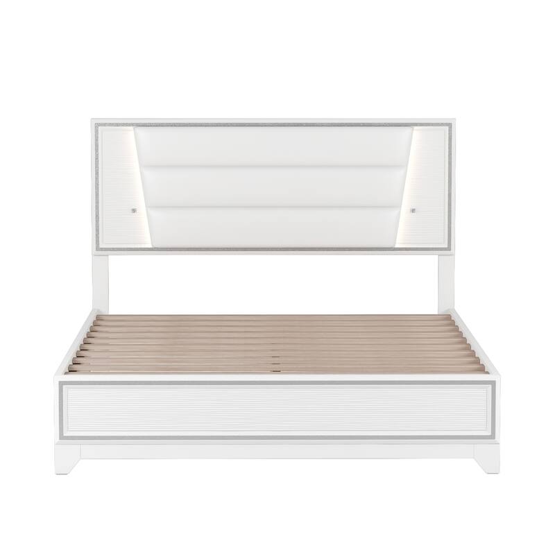 Queen Size PU Upholstered Bed with LED Light Strips