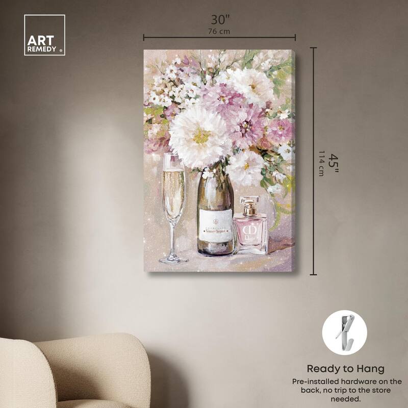 Light Floral Champagne Vase Canvas by Art Remedy, Gallery Wrapped