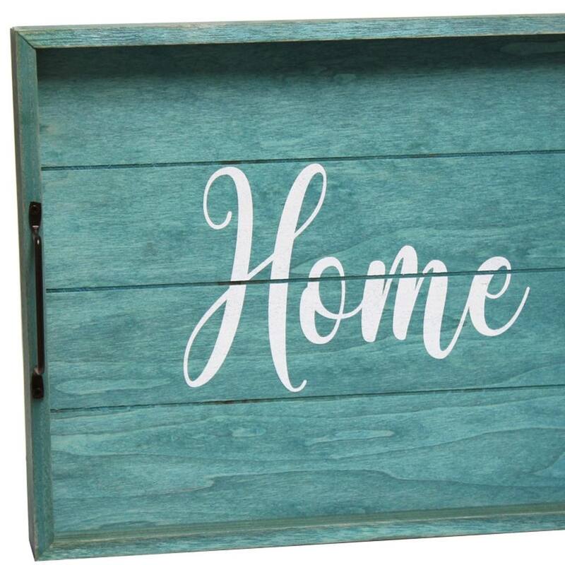 HomeRoots 16" Aqua And White Home Serving Tray With Handles - 15.50 in. x 2.25 in. x 12.00 in.