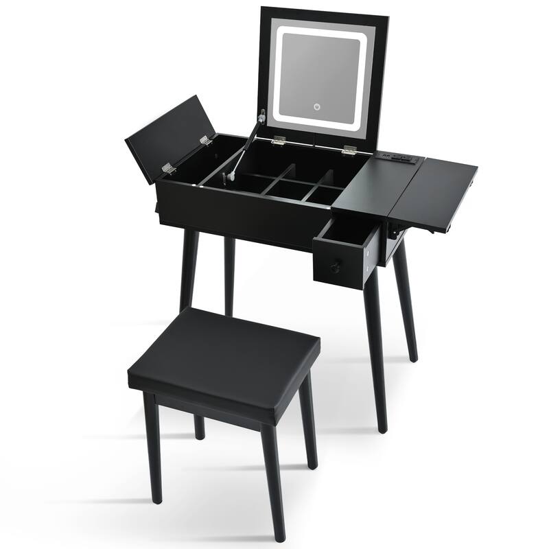27.9'' Makeup Vanity Desk with Flip Top Mirror and LED Light