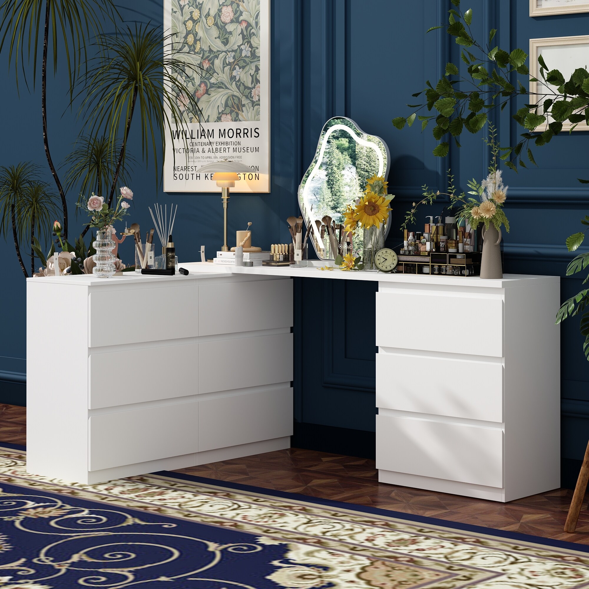 dresser desk combination Modern Home Office Expandable Combo with 6 Drawers Dive into a world where opulence meets cutting Office Desk: Expandable & Convertible