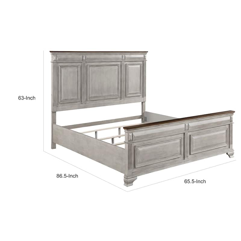 Kova Queen Size Bed, Clean Rustic Headboard Design, Brown Gray Oak Wood