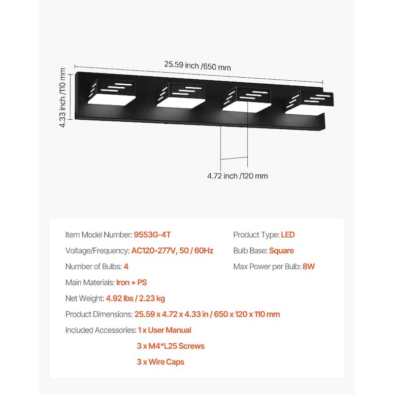 Modern LED Bathroom Vanity Light Fixture with 4 Rotatable Heads and 6000K Daylight Glow