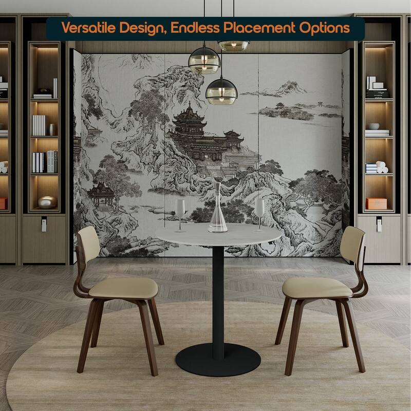 Vail Round Dining Table 36 in. Sintered Stone Tabletop in Black Stainless Steel Round Pedestal Base for Kitchen and Dining Room